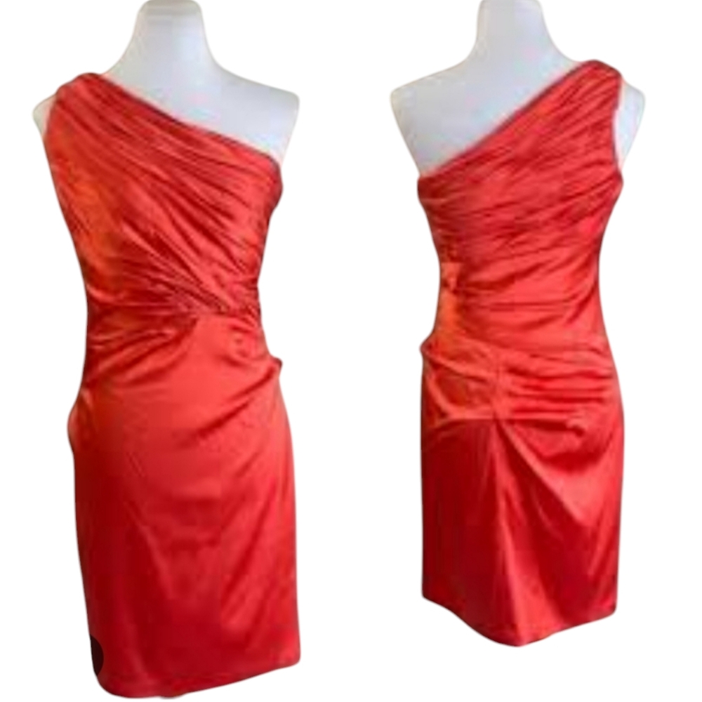 Suzi Chin for Maggie Boutique orange one shoulder Gathered Dress, size four